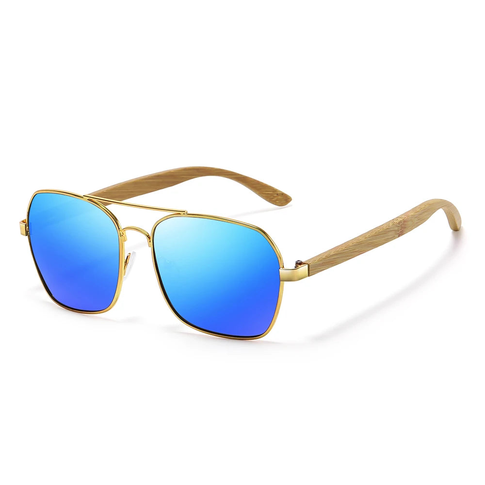 GM Fashion Retro Metallic Square Sunglasses for Women and Men Luxury Designer Brands Popular Driving Bamboo and Wood Sunglasses