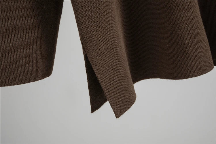 Women’s Autumn Color-Block Knit Set | Loose Split Top & Wide Leg Pants