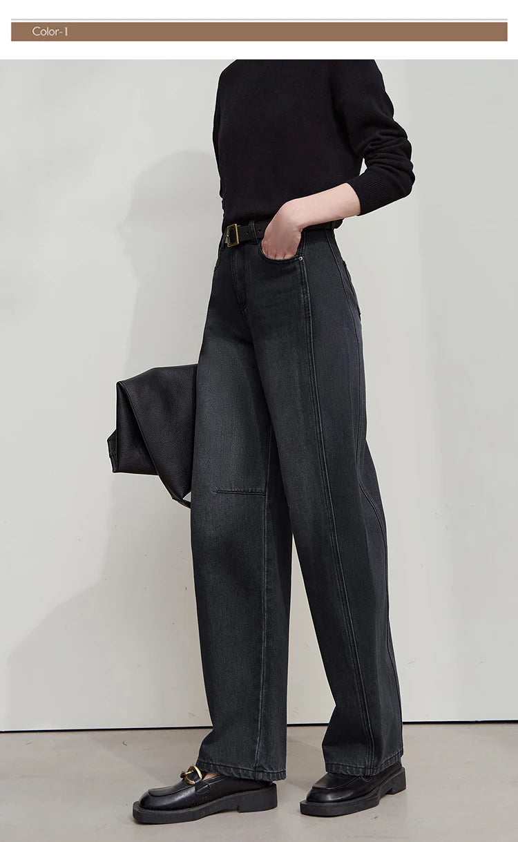 Amii casual Women's jeans 2025 Autumn new minimalist retro Women pants versatile loose cotton wide-leg trousers ladies 12553096