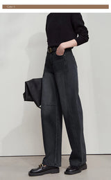 Amii casual Women's jeans 2025 Autumn new minimalist retro Women pants versatile loose cotton wide-leg trousers ladies 12553096