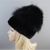 Women's Luxury Rex Rabbit & Fox Fur Beanie Hat