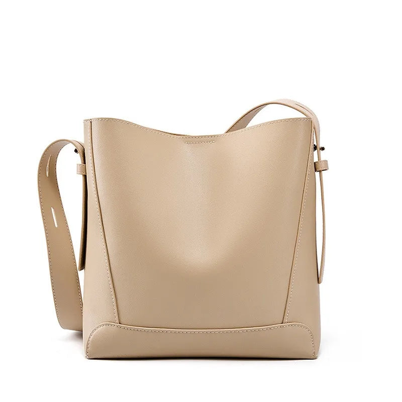 Zency New 2026 TrendyTwo Layer Cow Leather Shopper Shoulder Bag Commuter Large Bucket Handbag Simple High Quality Women Tote Bag