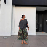Women's Camo Wide-Leg Streetwear Trousers - High-Waist Vintage Cargo Capris