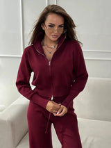 Wolfeel  New Autumn Winter Zip Up Knit Pants Set Women's Trendy Slim Fit Cardigan Pants Chic Commuting Sweater Outfit