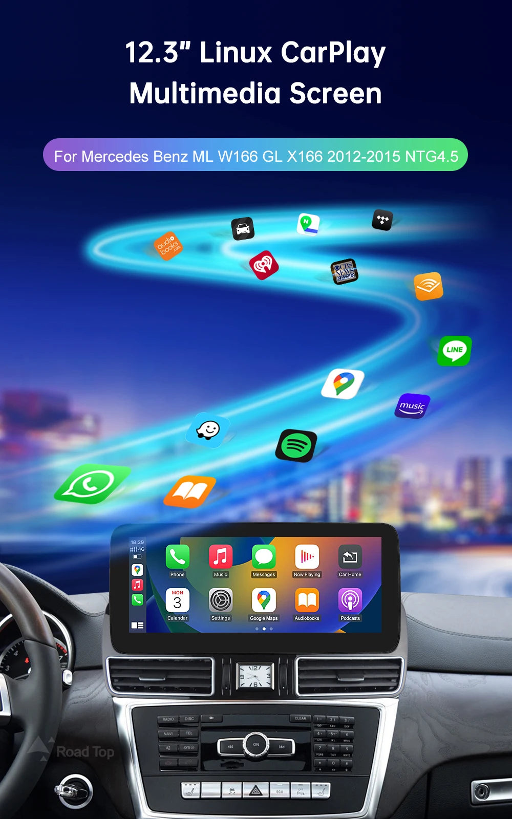 12.3" CarPlay Screen for Mercedes-Benz ML/GL 2012–2015