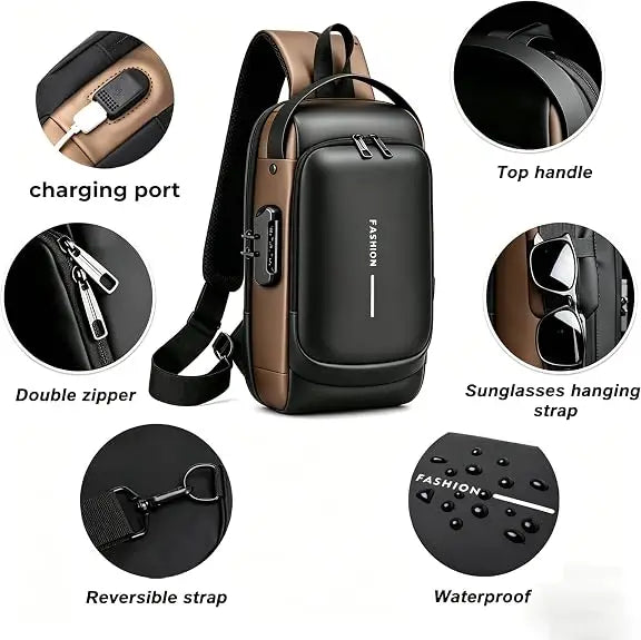 Sling Bag for Men Women Theft Crossbody Backpack with USB Charging Port Waterproof Chest Bag with Password Lock