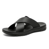 Mens Leather Slippers Comfortable Breathable Summer Big Size Sandals for Men with Soft Sole