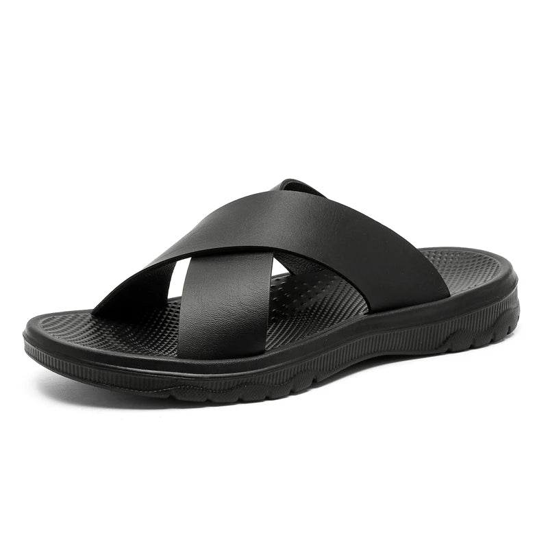 Mens Leather Slippers Comfortable Breathable Summer Big Size Sandals for Men with Soft Sole