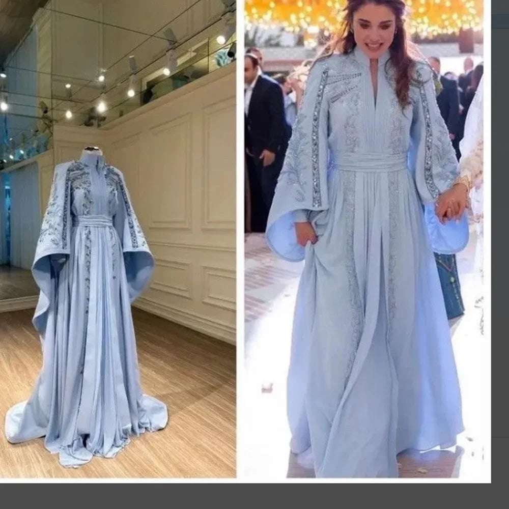 Kaftan Evening Gown | A-Line Long Sleeve Formal Dress