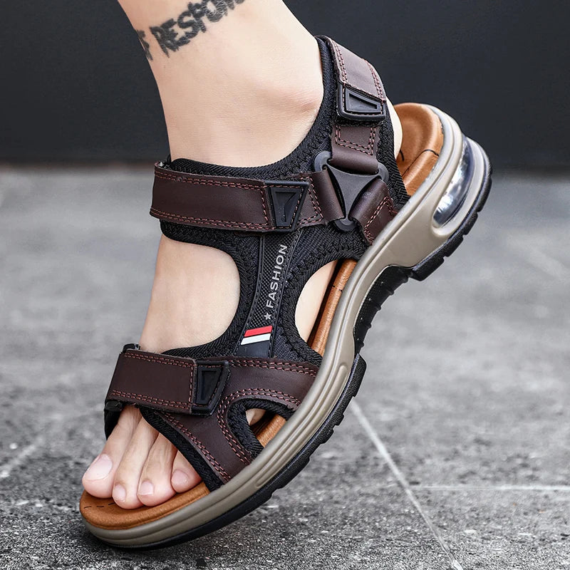 Fashion Men's Sandals Summer Soft Beach Flip Flop Comfortable Genuine Leather Sandals Outdoor Men Roman Sandals Size 46