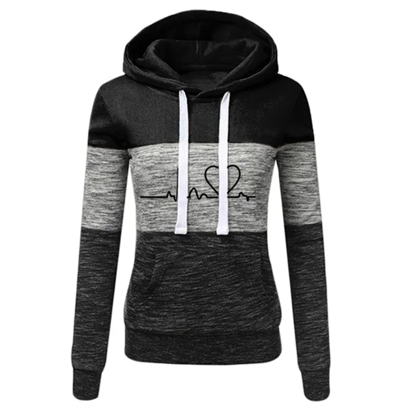 Women Tracksuit Printing Hooded Sweatshirt Sweatpant Color Block Versatile Casual Jogging Pullovers Sport Trousers Outfits S-3XL