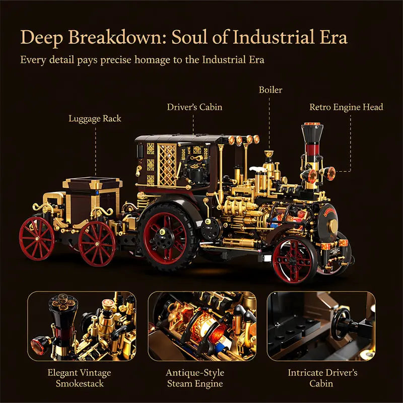 1331-Piece Vintage Steam Car Building Block Set