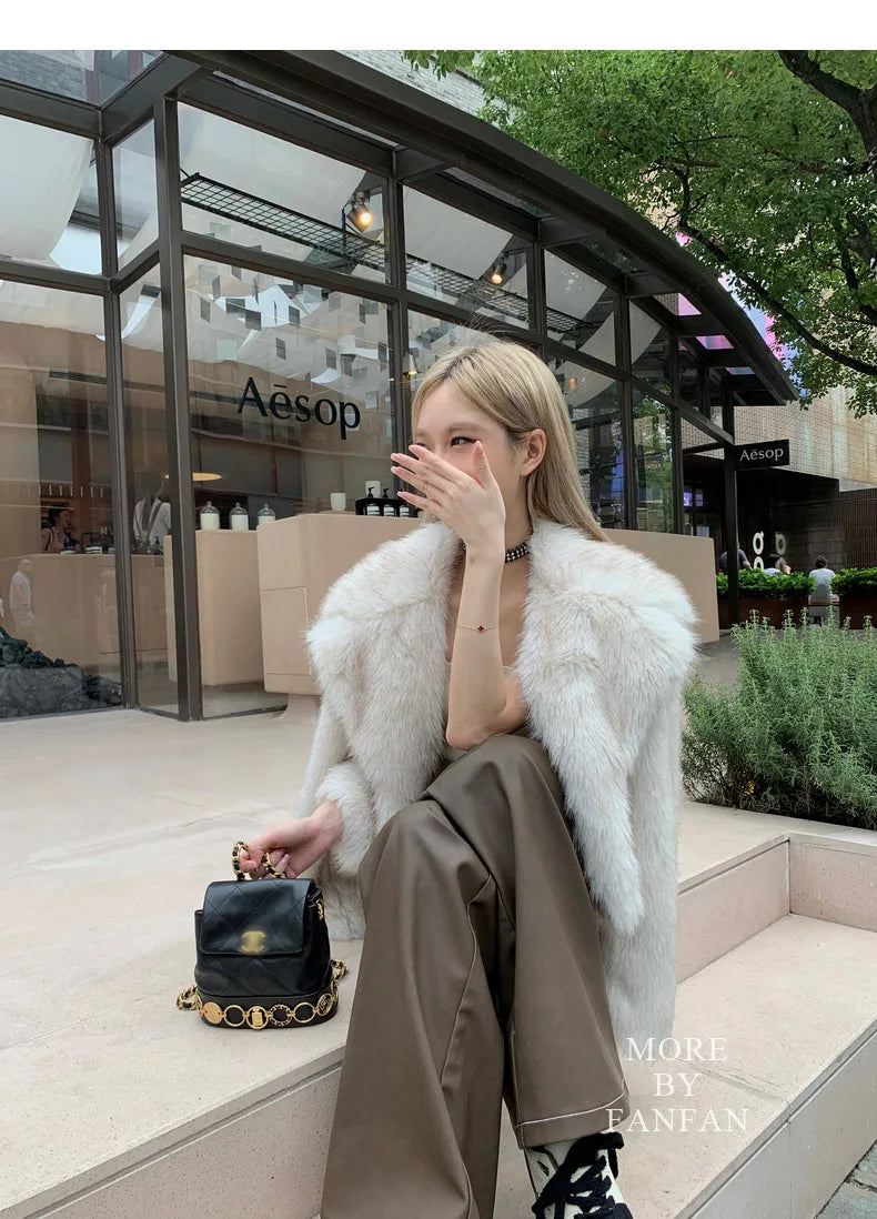 Women's Faux Fur Winter Jacket with Pockets