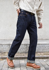 SAUCE ZHAN Mens Jeans Rainbow Sanforized Selvedge Denim Jeans Man Python Skin Labels Regular Fit 14 Oz