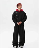 Y2K Red Itadori Hoodie Oversized Black Red Spliced Metal Button Casual Sweatshirt Trendy and Simple Men Women Streetwear Jacket
