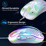 Honeycomb Wired Gaming Mouse RGB Backlight 7200 Adjustable DPI Ergonomic USB Computer Mice for Windows PC & Laptop Gamers