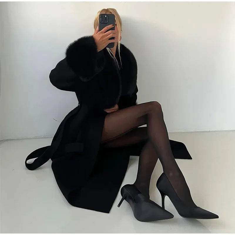 Faux Fur Patchwork Woolen Overcoat