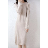 100% Merino Wool Long-Sleeve Midi Sweater Dress