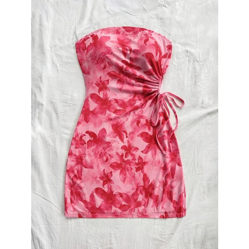 Floral Print Ruched Tube Mini Dress