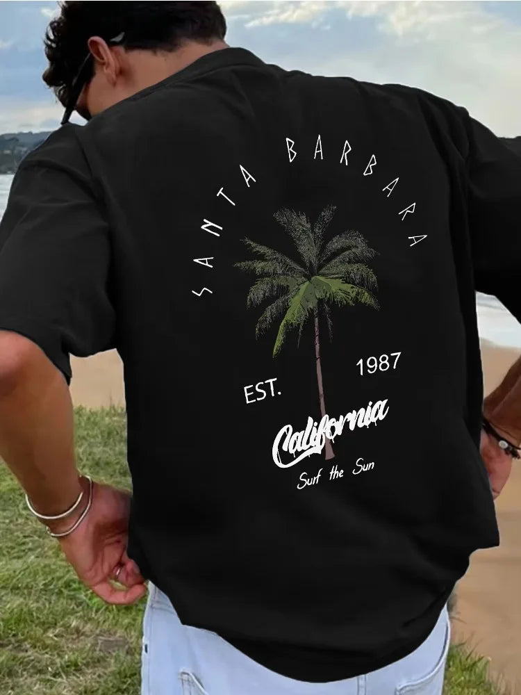 Men's Coconut Tree Print Cotton Tee | Relaxed Summer Fit