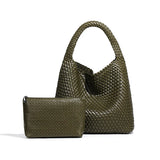2025 Women Bag Luxury PU Leather Handbag Lady Fashion Handmade Knitting Tote Female Hand-woven Basket Shoulder Bag with Purse