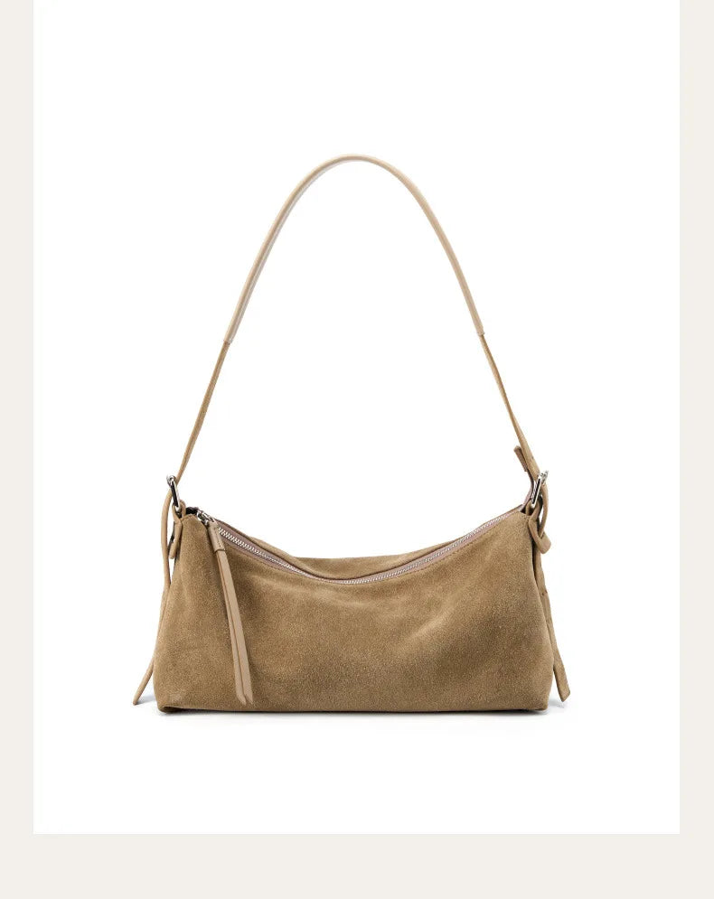 Women's Handbag New Suede Top Grain Leather Crossbody Bag Korean Style Wide Strap Shoulder Handheld Women Light Luxury Versatile