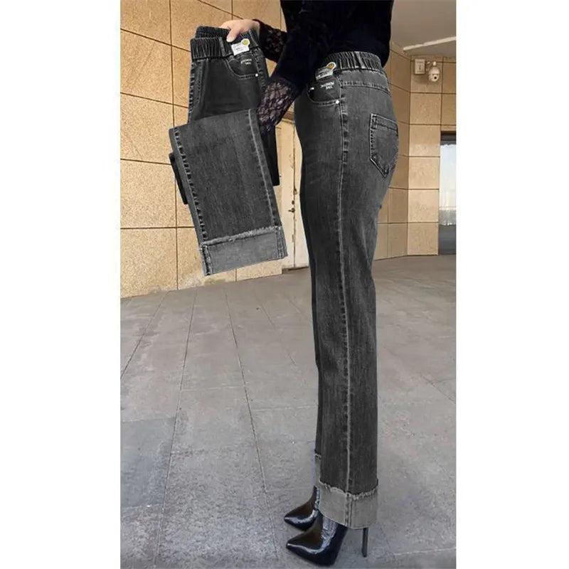Women's Wide Leg High Waist Stretch Denim Jeans