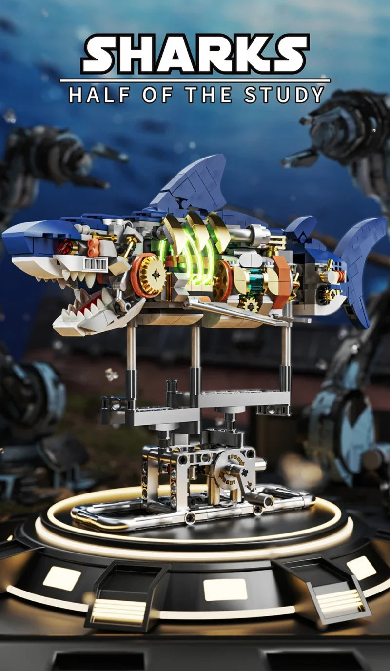 Mechanical Animal Technical Building Blocks, Light MOC Assembly Bricks, Shark Dragonfly Skull Piranha 4 Styles Adults Kids Gift