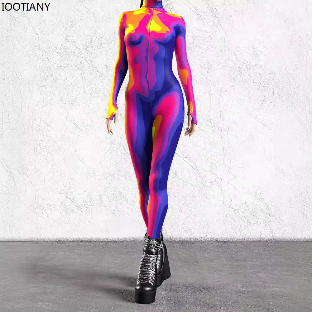 Women's 3D Print Goddess Jumpsuit Catsuit Costume