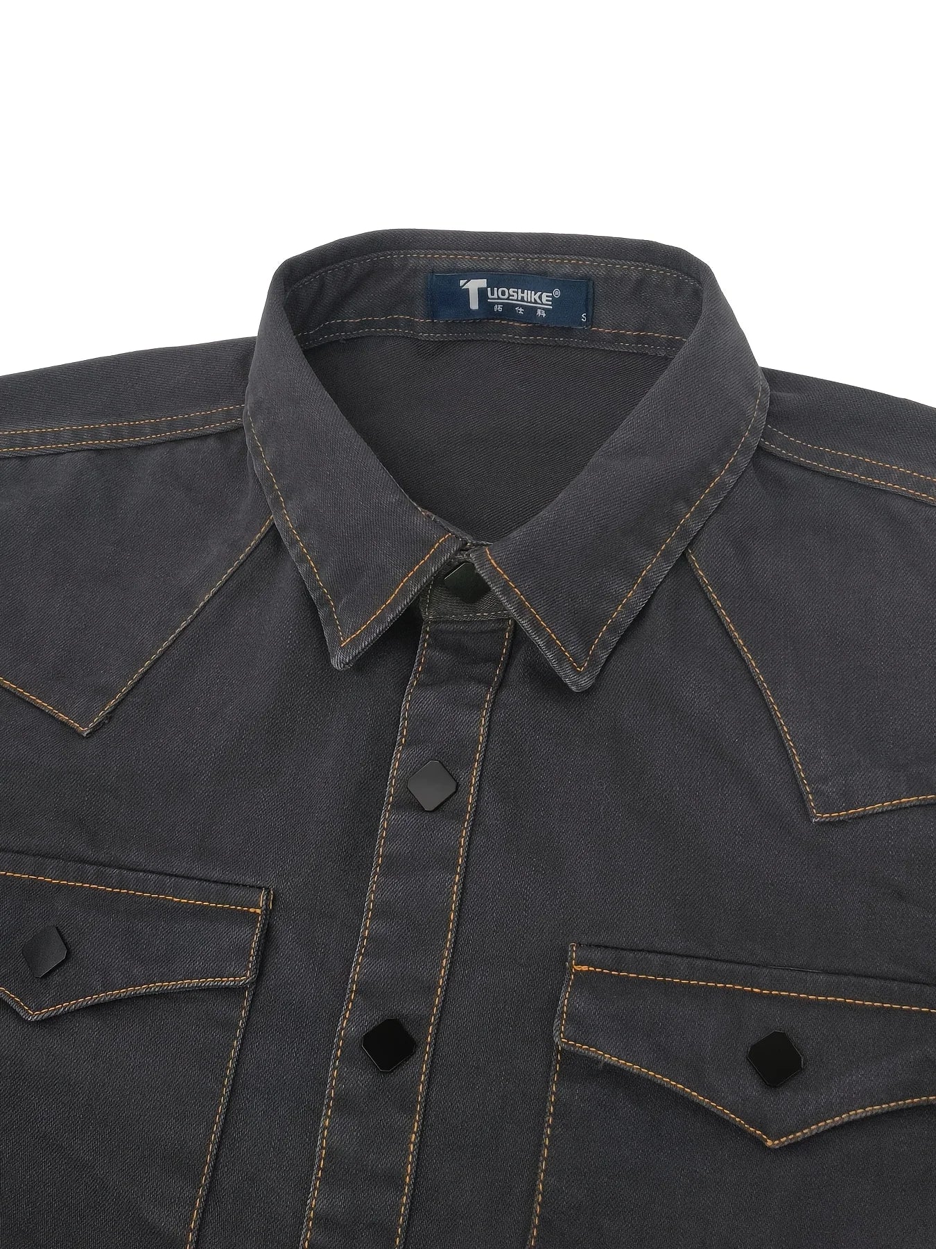 Men's Denim Shirt for Spring and Autumn, Vintage Topstitch Work Shirt, Handwashed Distressed Long Sleeve Shirt, Western Cowboy S