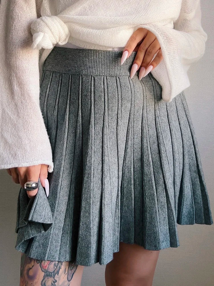 Elegant Knit Pleated Mini Skirt for Women