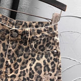 Leopard Print High-Waist Denim Shorts for Women