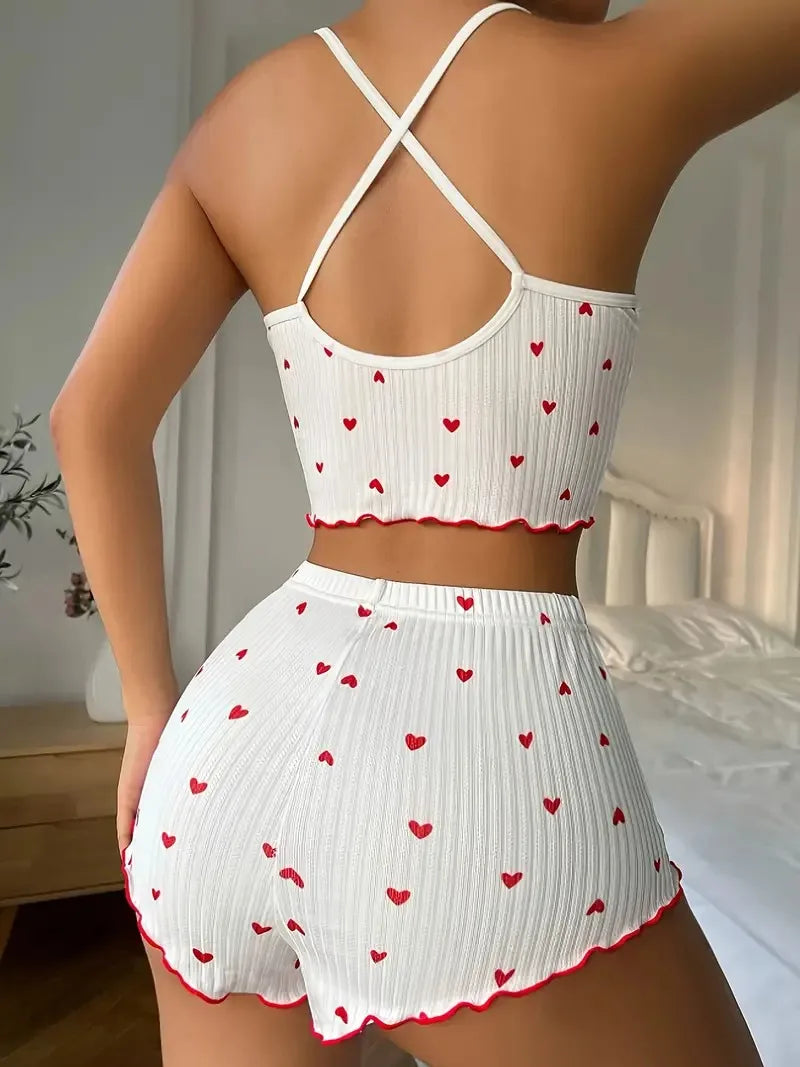 Heart Print Ribbed Lounge Set