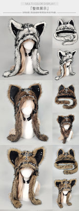 Gothic Plush Cat Ear Beanie – Y2K Punk Warm Cap