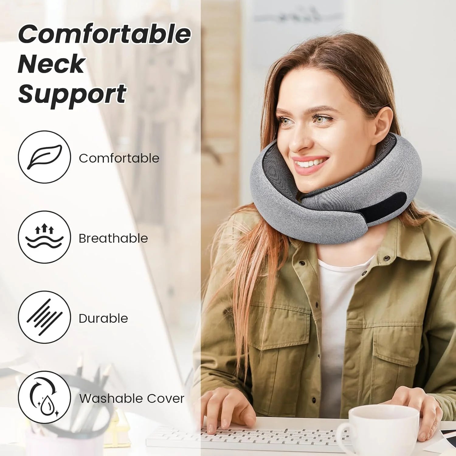 Memory Foam U-Shape Travel Neck Pillow – Snail Design