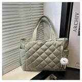 Multi Pocket Women Mailman Bag Diamond Patterned Cotton Clothing Shoulder Bag Large Capacity Tote Bag Casual Nylon Shoulder Bag