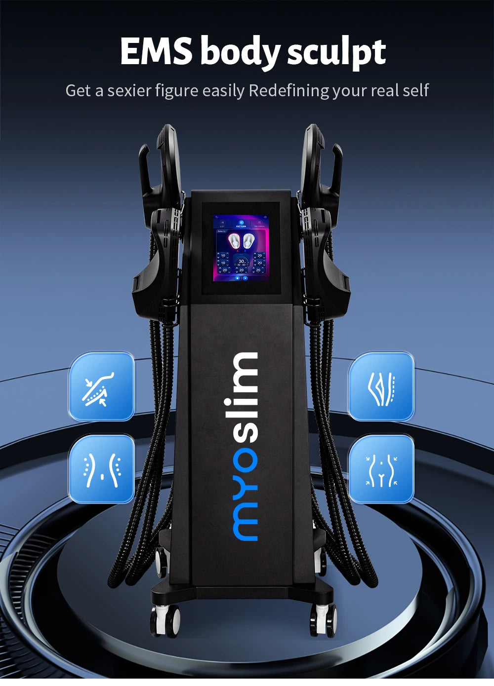 MYOslim  Electromagnetic Muscle Stimulator Professional Sculpt 6500W 5-Handle Pelvic Cushion for Fitness Equipment & Supplies