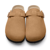 Evshine Men's Suede Clogs Fashion Leather Mules Cozy Footbed Slippers With Adjustable Buckle AntiSlip Cork Slippers Unisex Mules