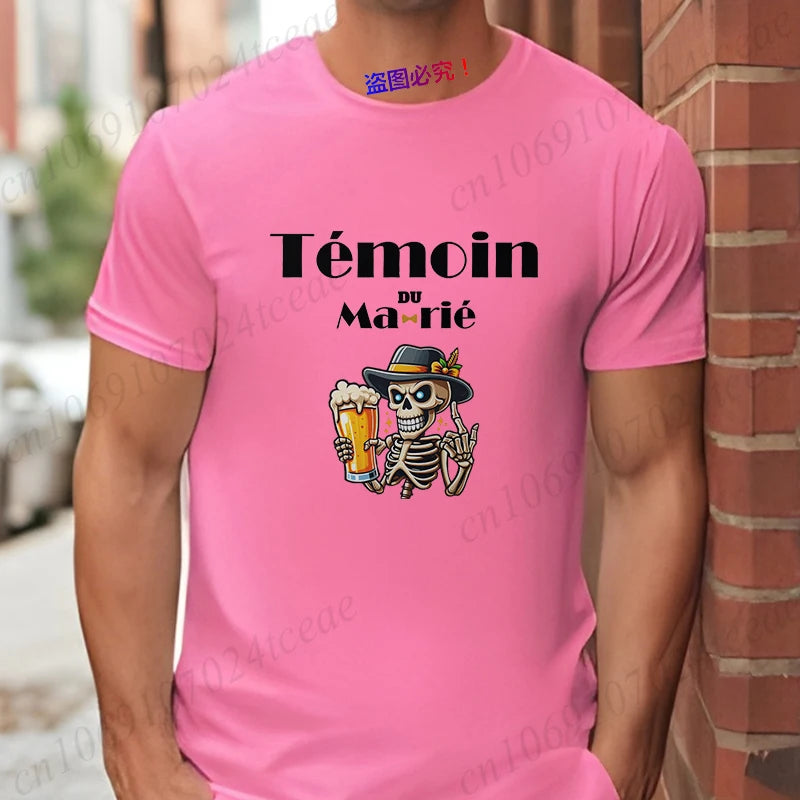 French Funny Single Farewell Bachelor Party T-shirt Wedding Beer Skeleton Tops Evg Team Married Tee Future Groom Man Squad Shirt