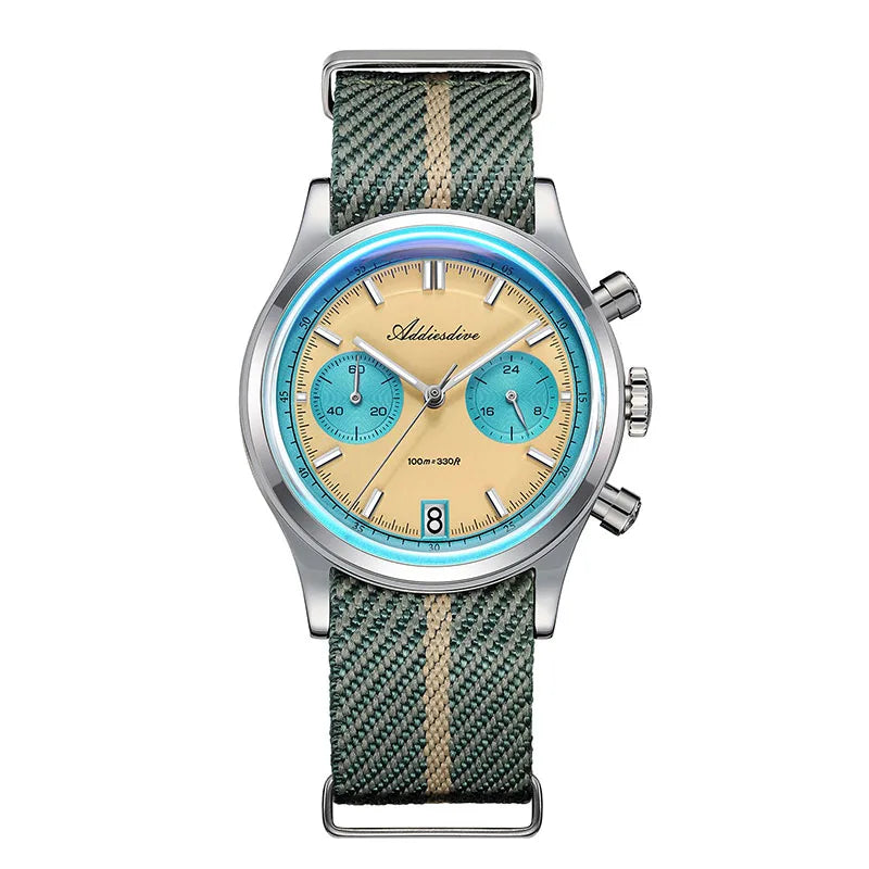 ADDIESDIVE 2025 NEW Watch of Men 60min Chronograph Quartz Wristwatch Bubble Mirror Glass Luminous Waterproof Men's Watches 38mm