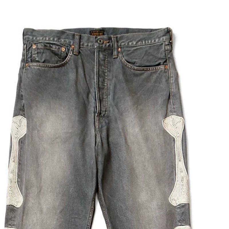 High Quality Japan KAPITAL Hirata Kazuhiro Bone Skeleton Embroidered Pattern Casual Jeans for Men