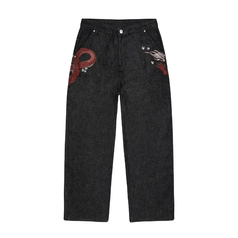 Dragon Embroidery Y2K Baggy Jeans