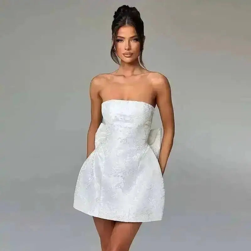 Townlike Women's Elegant Jacquard Backless Mini Dress - USA Made Chic