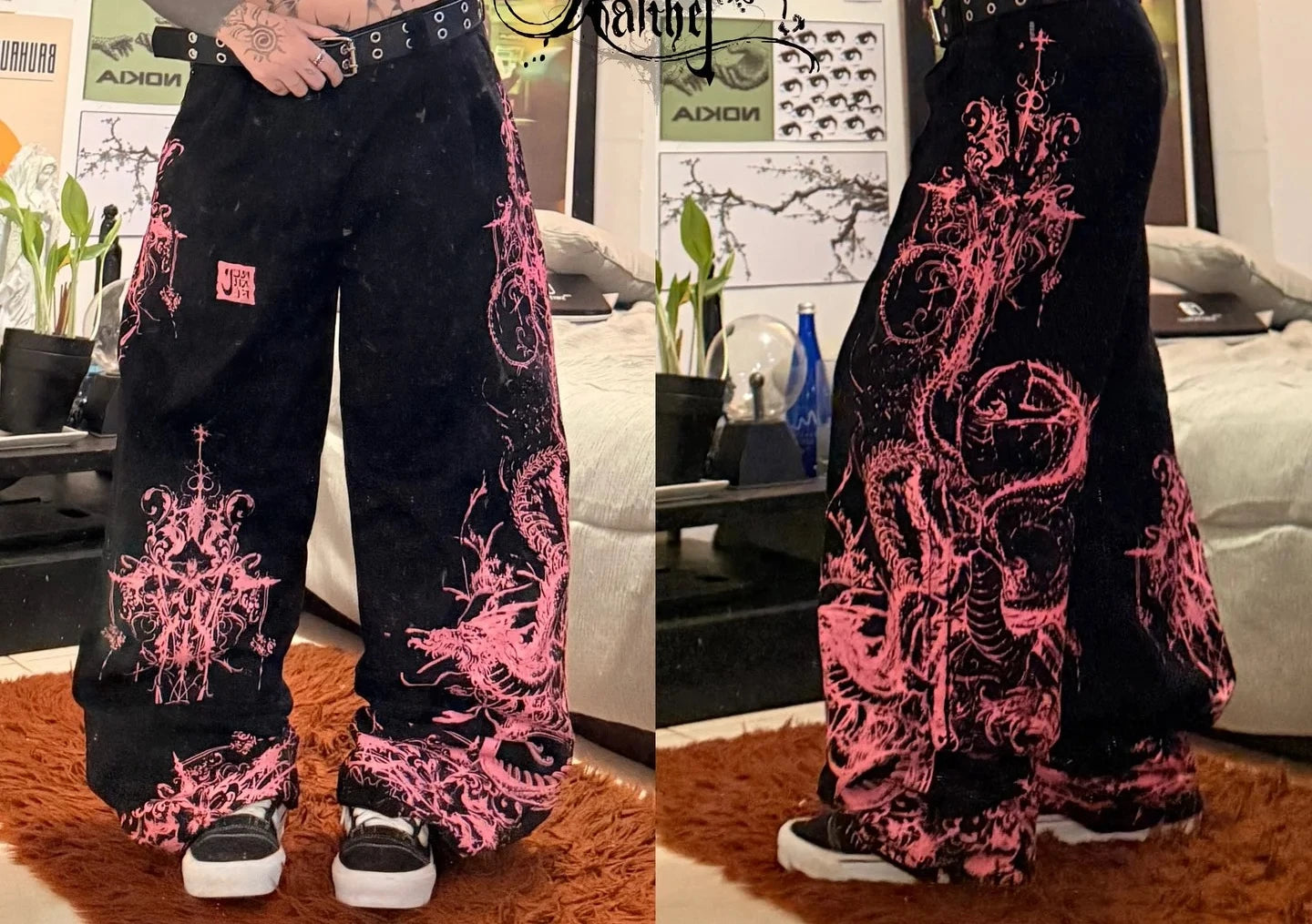 Pink Dragon Streetwear Gothic Baggy Jeans