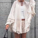 Chic Embroidery Tassel Shawl Women Casual Solid Stand Neck Sleeveless Irregular Short Top 2026 Female Vacation Daily Clothes New