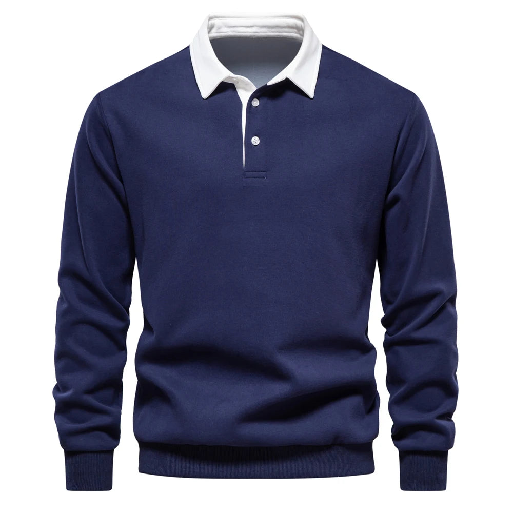 Men’s Cotton-Blend Polo Collar Sweatshirt