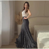 Women Polka Dot Print High Waist Maxi Skirt Elegant Ruched Mermaid Long Skirts 2026 Summer Casual Vacation Fashion  Outwear
