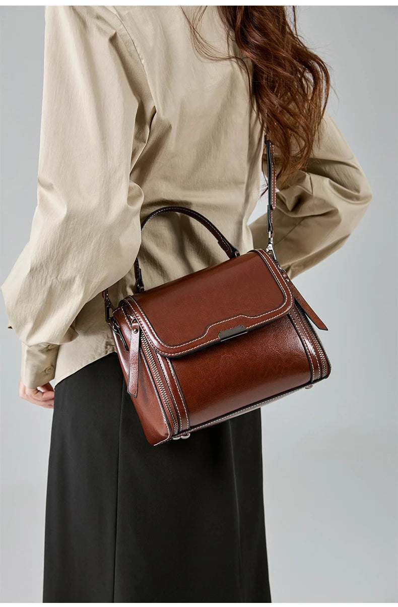 Cowhide Women's Tote Bag 2024 New Luxury Genuine Leather Shoulder Crossbody Bags High Quality Vintage Female Handbag 6241