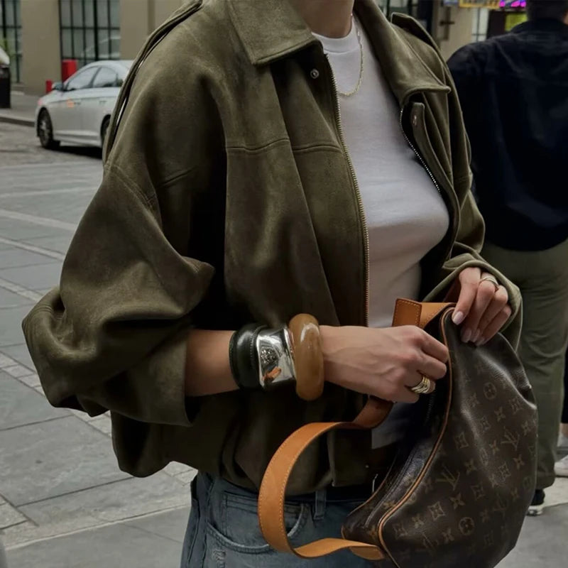 Chic Suede Bomber Jacket