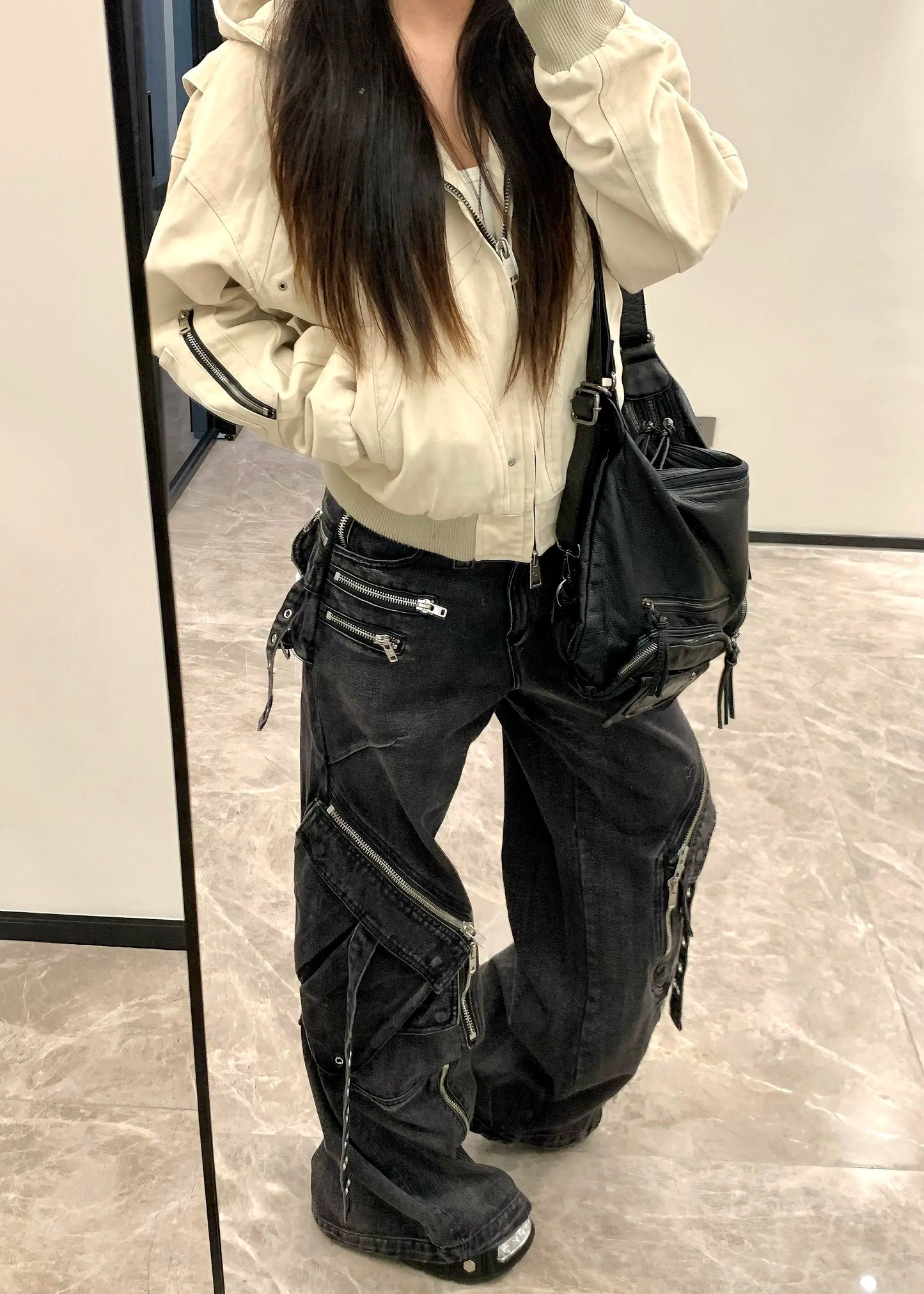 Gothic Punk Wide-Leg Cargo Jeans | Y2K Baggy Denim